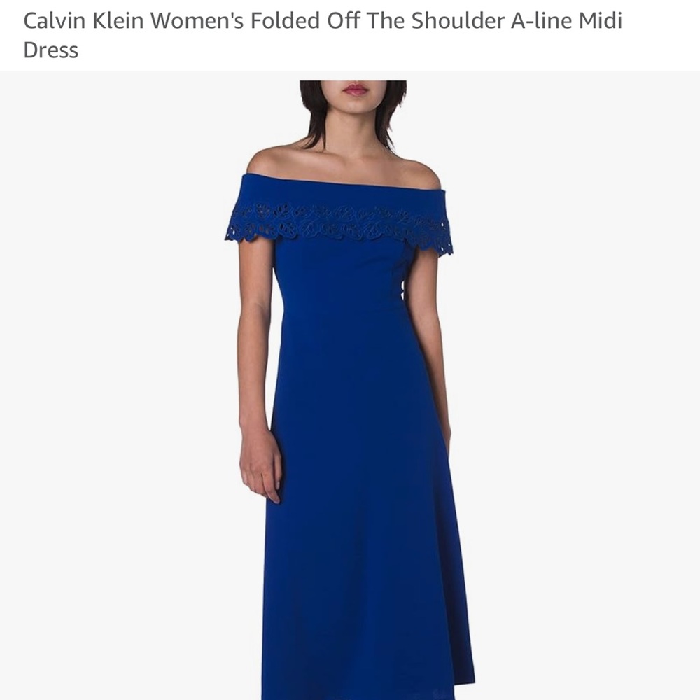 NWT Calvin Klein Women's Royal Blue Off-Shoulder Midi Dress